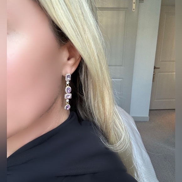 Purple Amethyst and Gold Dangle Drop Geometric Earrings NWT New - Picture 5 of 9